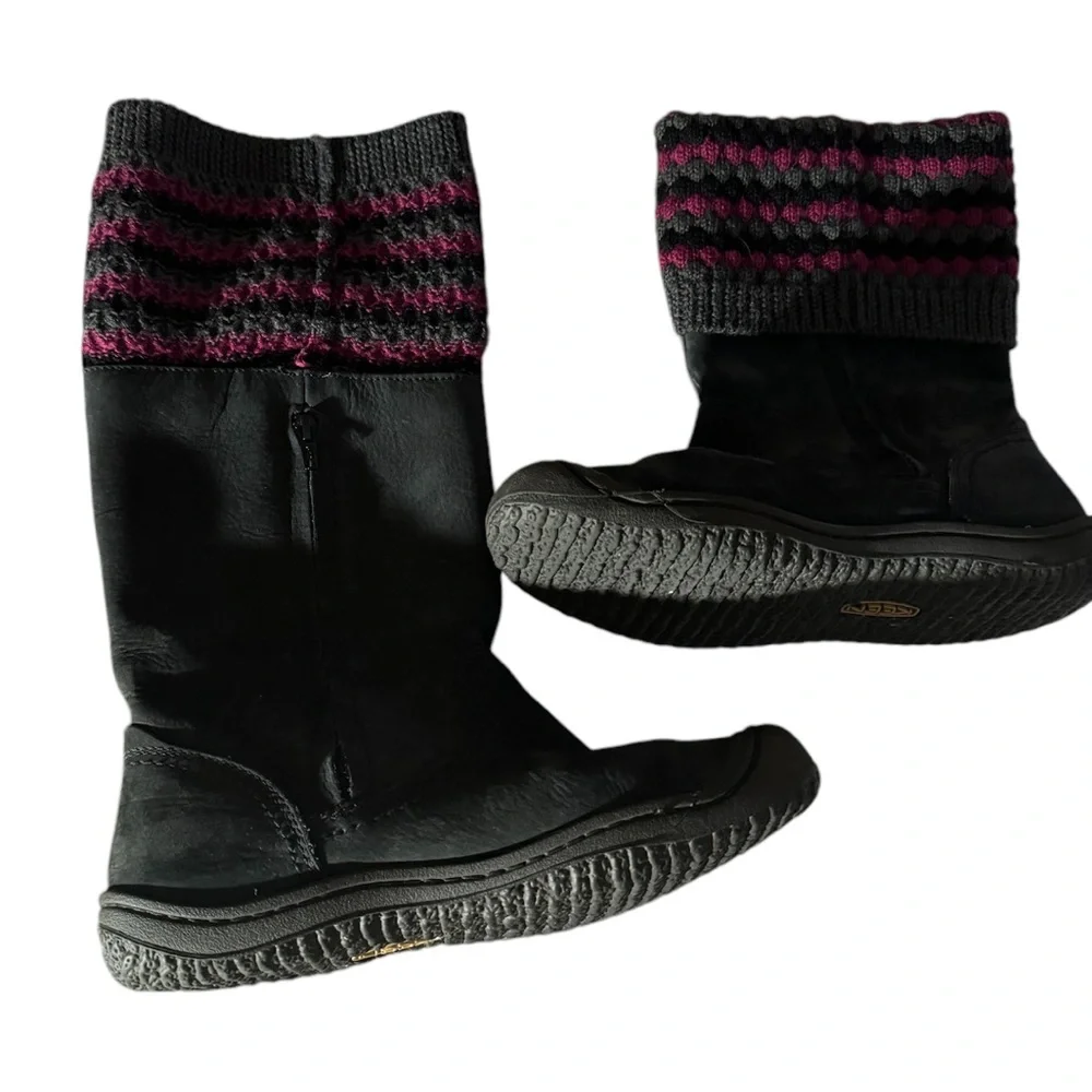 Keen Boots Womens Size 8.5 Black Suede Knit Cuff Flat Waterproof Grey Pink 63035 - Picture 5 of 8